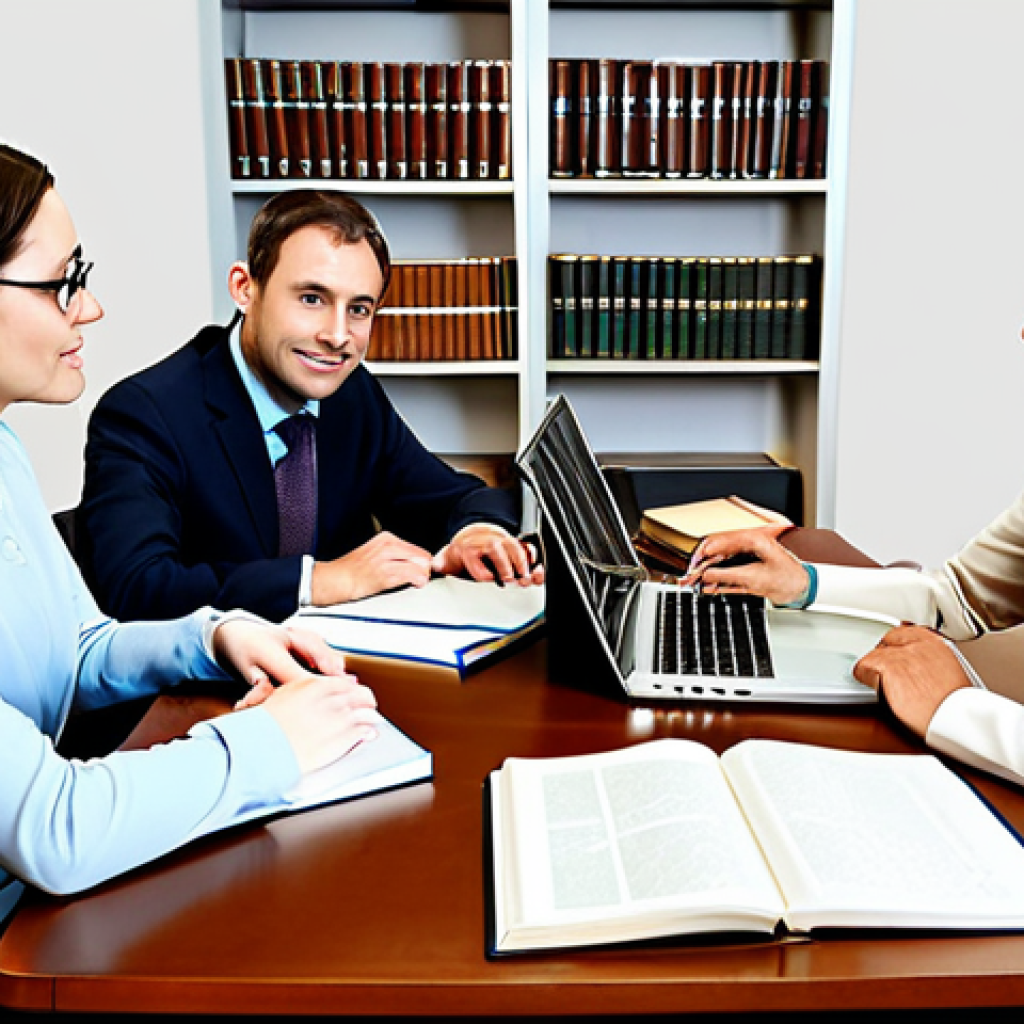 Study Group Session**

"A diverse group of professional adults, fully clothed in modest attire, collaborating around a table covered with law books and laptops, safe for work, appropriate content, family-friendly, well-lit study room, perfect anatomy, correct proportions, natural pose, high quality, professional."

**