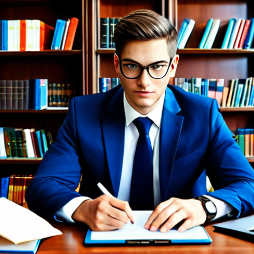 Home 21 Aspiring Lawyer - Discovering a Specialization**
"A young, professional lawyer, fully clothed in a modest business outfit, is surrounded by law books in a well-lit library. Shelves are filled with volumes, some highlighted and marked. The lawyer is holding a tablet displaying various legal fields like e-sports law, AI ethics, and blockchain. The scene suggests exploration and decision-making. Safe for work, appropriate content, perfect anatomy, natural proportions, professional, family-friendly."
**