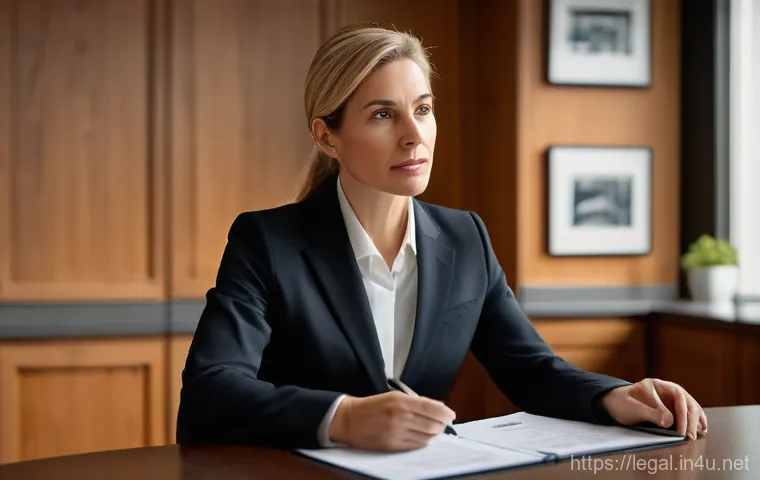 법률 자문가의 사건 처리 스킬 - A professional male lawyer, in his late 40s, wearing a sharp dark suit, intently explaining complex ...