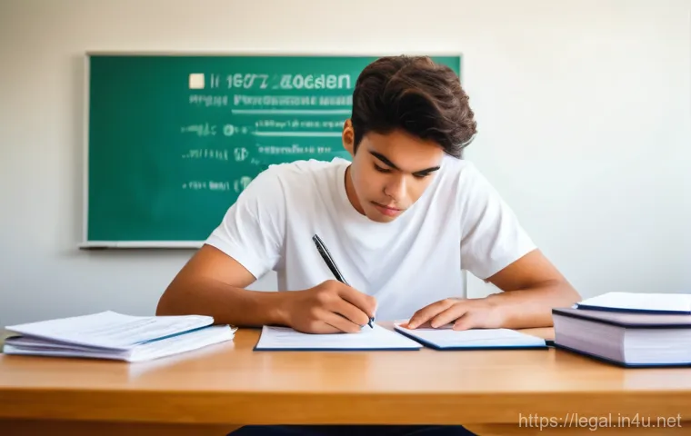 법률 공부법 추천 - Three students, two young men and one young woman, all in their early twenties, are gathered around ...