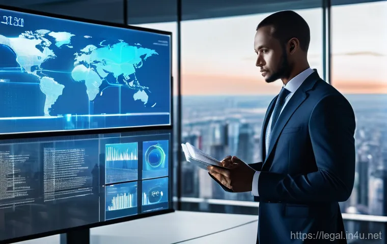 법률자문가의 직무 발전 방향 - **Prompt 1: The AI-Powered Legal Advisor in a Futuristic Office**
A highly professional male or ...