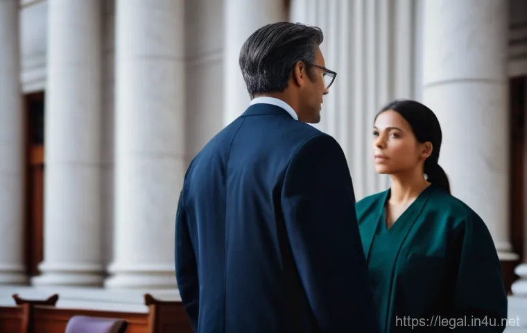 법률 자문가의 사건 대응 전략 - A focused legal team comprising a male lawyer and a female client (both dressed in smart professiona... 법률 자문가의 사건 대응 전략 - A focused legal team comprising a male lawyer and a female client (both dressed in smart professiona...