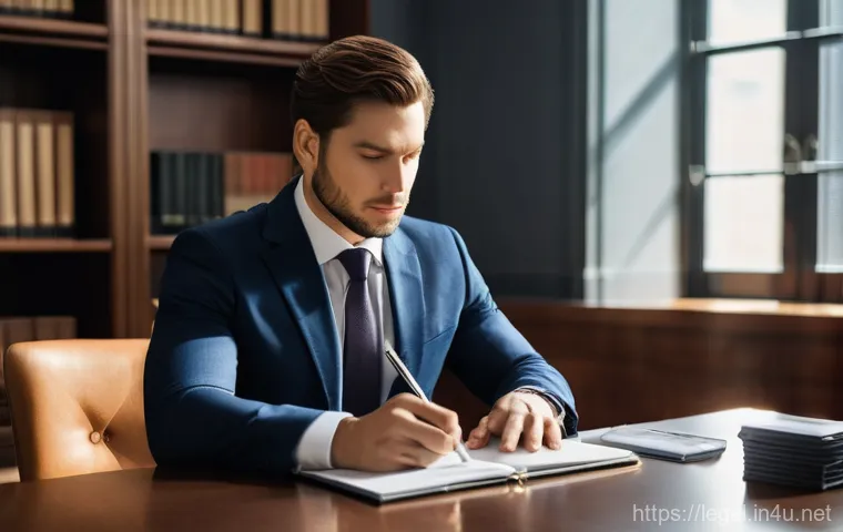 법률 자문가의 법적 상황 해결 전략 - **Prompt:** A young professional, male or female, sits at a modern office desk, their head in their ...