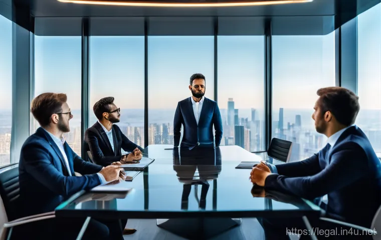 법률 자문가 직업 전망 - **Prompt:** A diverse legal professional, looking determined and intelligent, sits in a modern, slee...