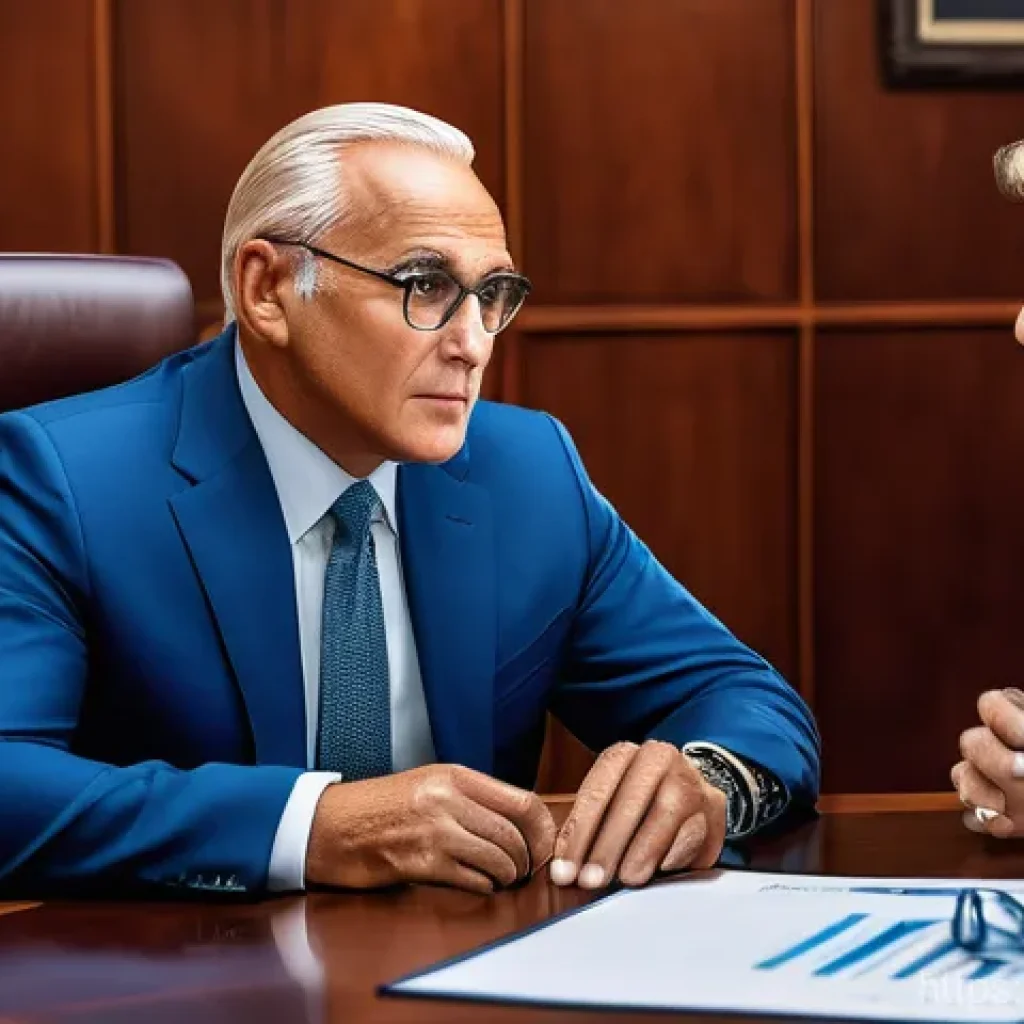 법률자문가의 업무 전략 - Image Prompt 1: Strategic Advisor and Client in a Visionary Meeting**