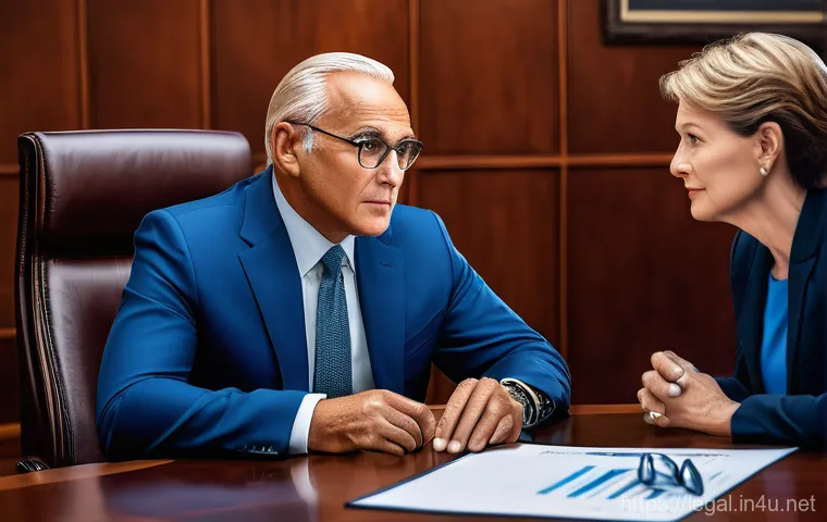 법률자문가의 업무 전략 - Image Prompt 1: Strategic Advisor and Client in a Visionary Meeting**