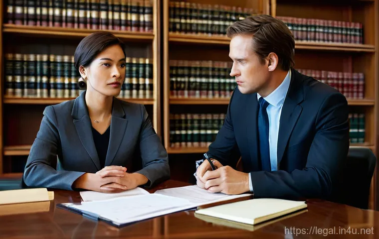 법률자문가의 법적 대응 전략 - **Prompt 1: Initial Legal Consultation**
A concerned individual, dressed in business casual atti...