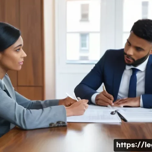 Home 32 법률 자문가의 일상 속 법률적 판단 - A professional, well-lit image of a diverse couple, dressed in smart casual attire, sitting across a...