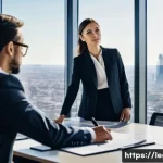 Home 19 법률 자문가의 경험 공유 - **Prompt 1: Experienced M&A Legal Advisor in a Modern High-Rise Office.**
A confident, well-dres...