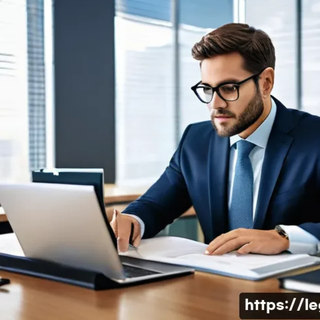 법률 자문가의 사건 대응 프로세스 - A professional legal advisor in a modern office setting, deeply engaged in reviewing detailed case f...