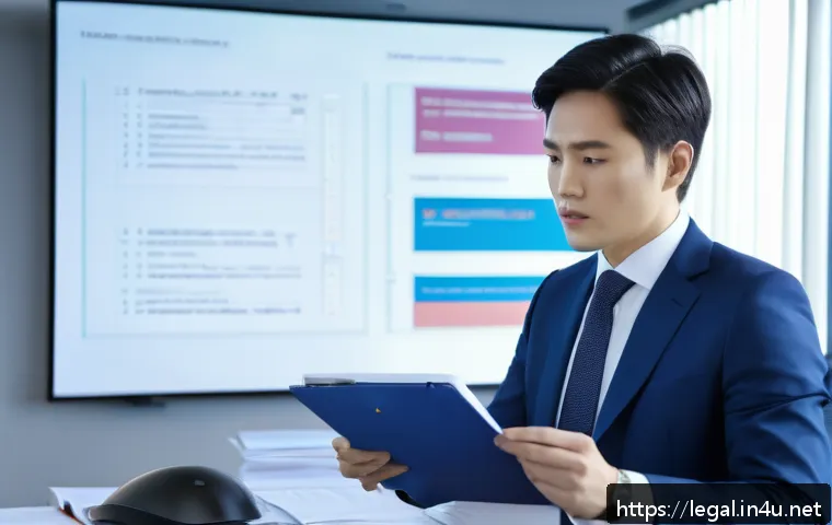 법률자문가의 실무역량 - A professional legal advisor in a modern office setting, deeply engaged in analyzing real case docum...