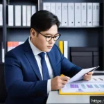 법률 자문가의 연봉 협상 경험 - A professional legal advisor in a modern office setting, reviewing detailed documents and data chart...