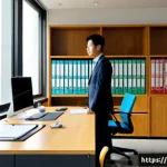 법률 자문가의 직무 효율화 - Photorealistic modern legal office, an experienced legal advisor in professional business attire eff...