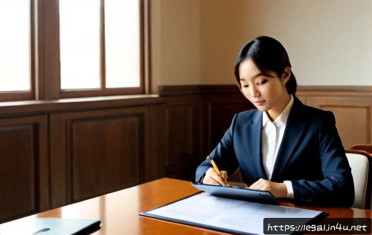 법률 자문가의 진로 탐색 - Photorealistic career exploration scene for a legal advisor, confident young professional in smart b...