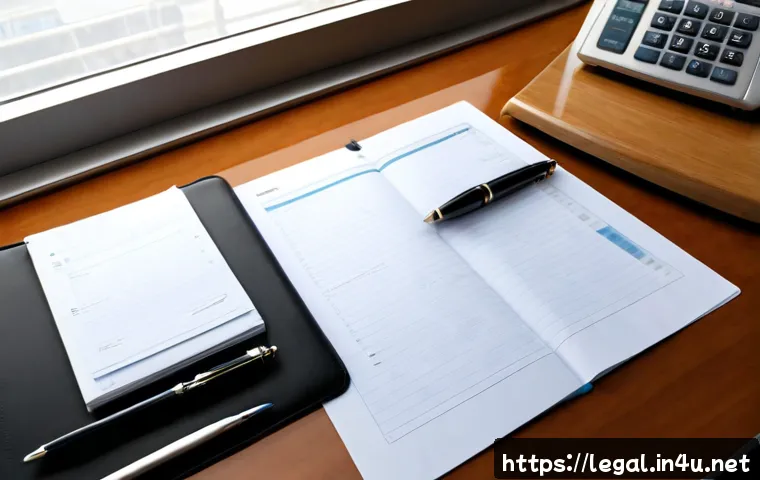 Home 17 법률 실무를 위한 실용적 팁 - Photorealistic legal professional’s desk in a bright modern office, neatly arranged open case folder...